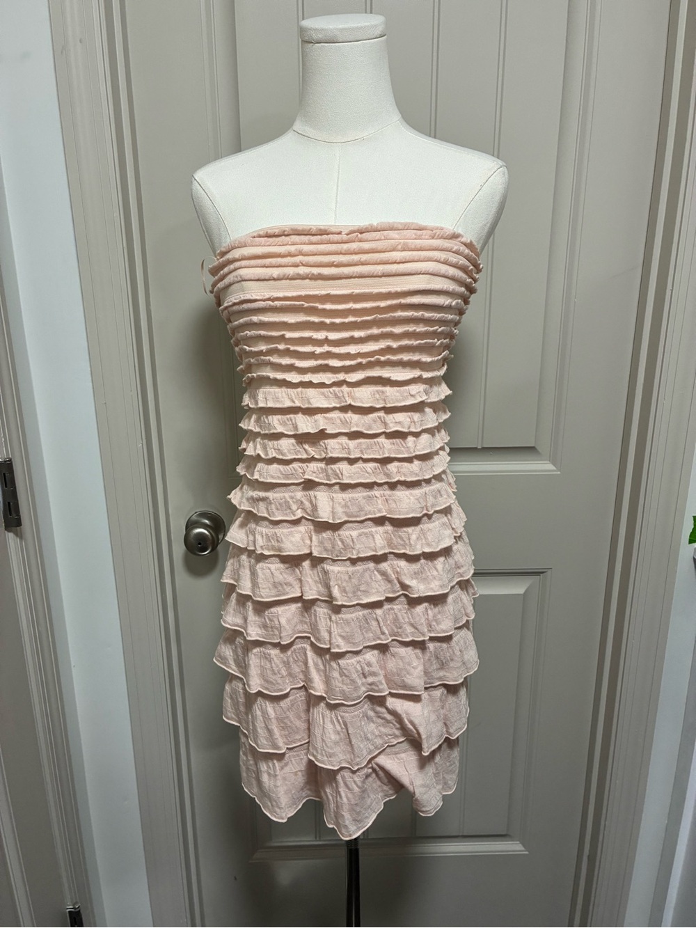 Express Y2K Strapless Ruffle Tiered Mini Dress - Blush